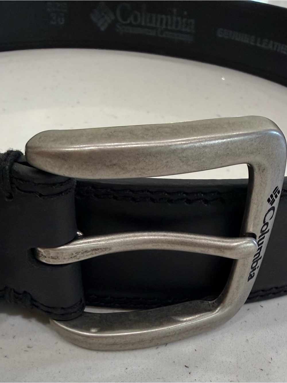 Columbia Men's Black Leather Belt with Brushed Silver Buckle